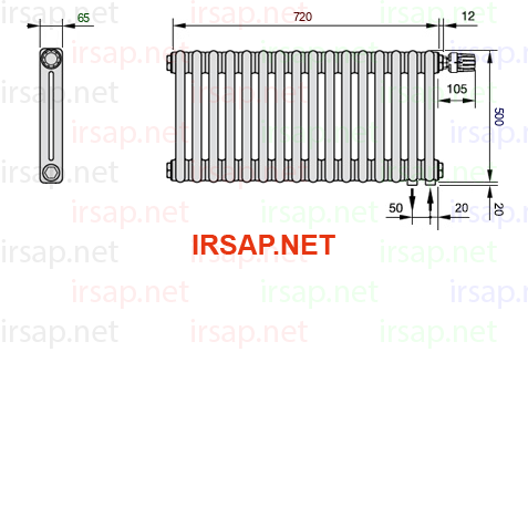 чертеж радиатора Irsap Tesi 20500-1620500-16-25-01